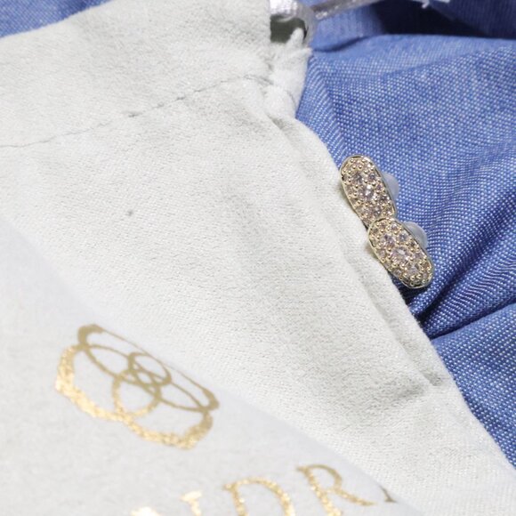 Kendra Scott Grayson Gold White Crystal Stud Earrings Luxe Chic Style - Picture 3 of 3